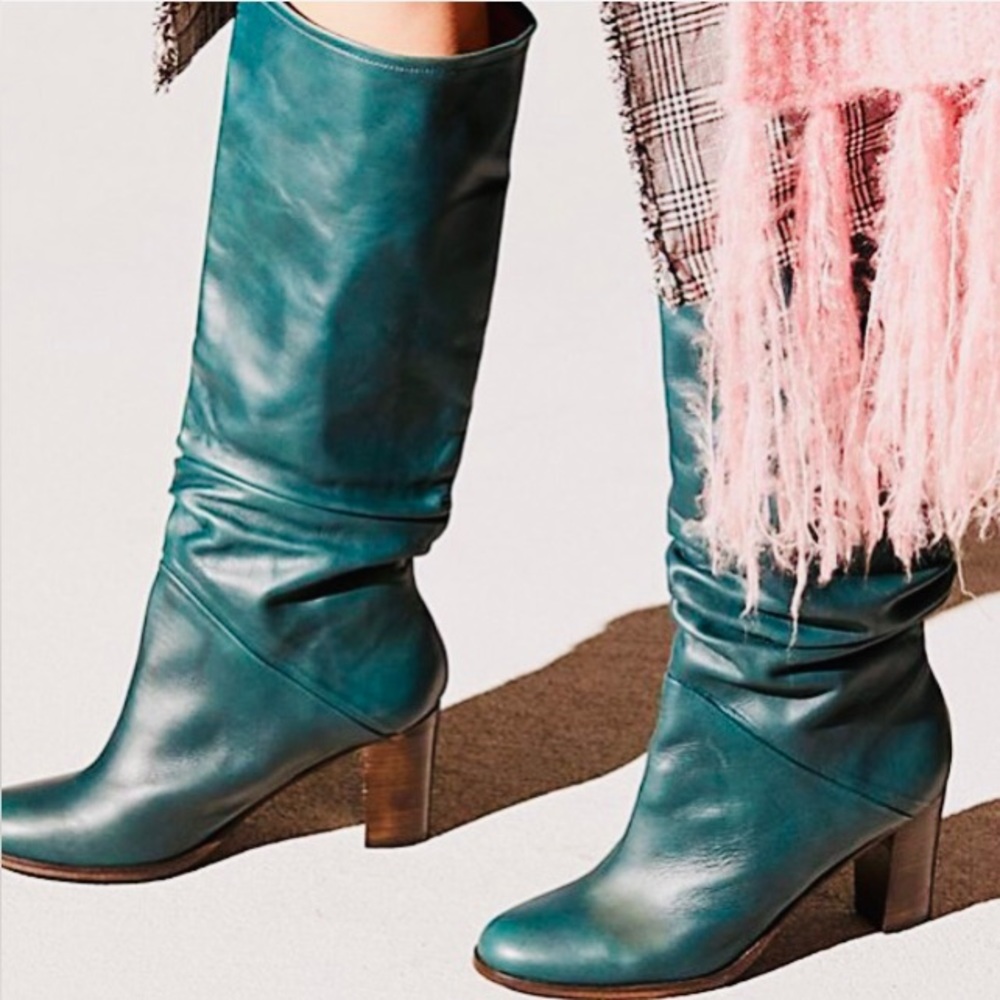 FREE PEOPLE TENNISON Slouch Boot EUC TEAL/PEACOCK color NO FLAWS/MINT CONDITION